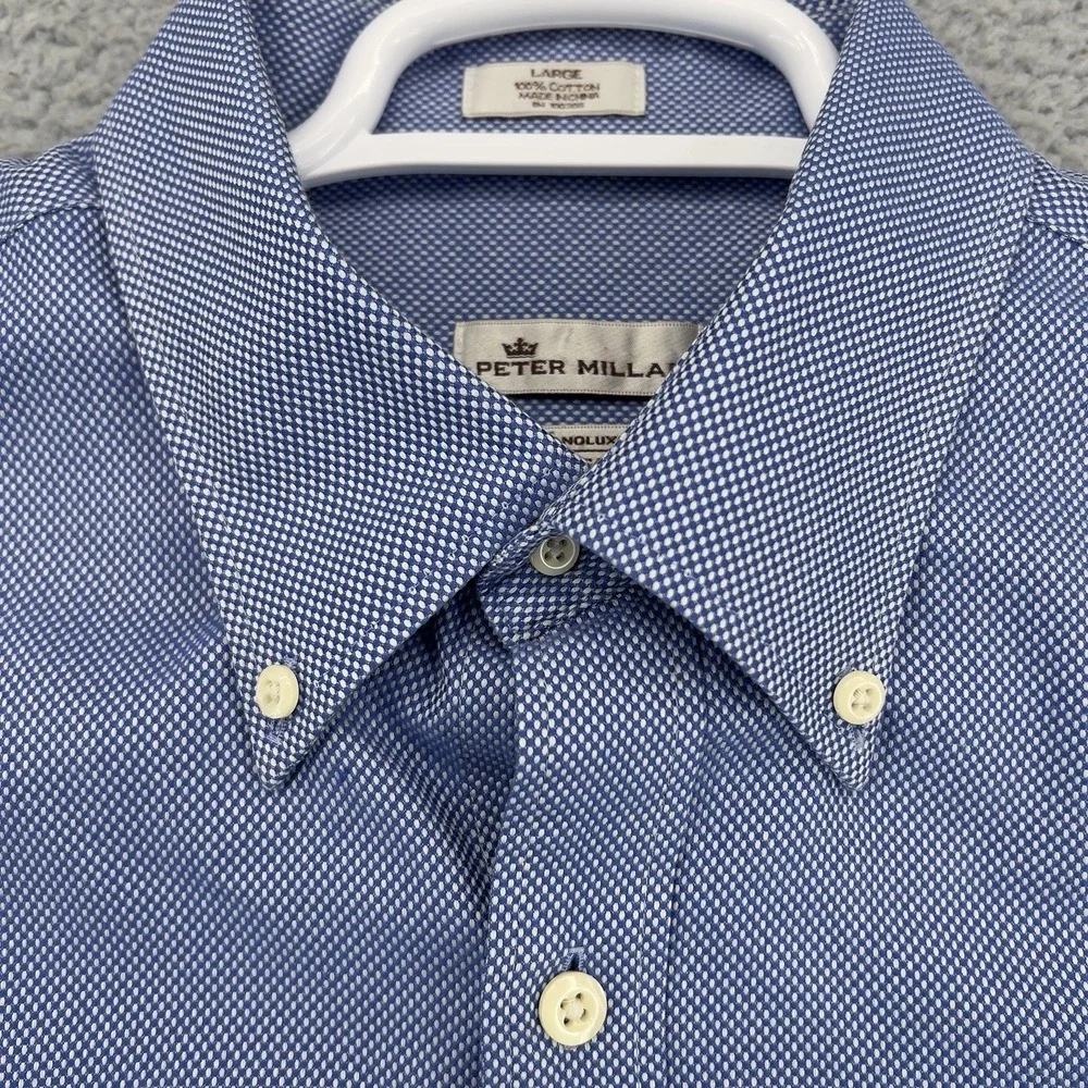 Peter Millar Long Sleeve  Button Down Mens Nanoluxe Easycare Sz Large Blue - Picture 7 of 14